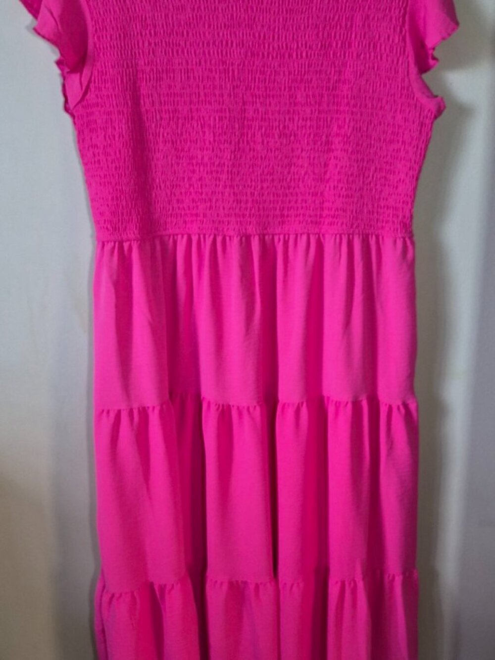 Coloody Fuchsia Pink Smocked Tiered Maxi Dress Flutter Sleeve Plus Size 2XL - Picture 13 of 13